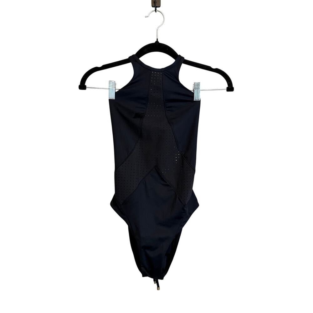 Vitamin A One Piece Swimsuit S Navy Lace Back Perforated Beach Summer USA NWT
